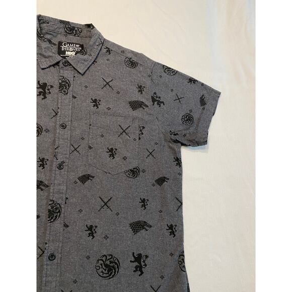 Game of Thrones Button Up Gray House of the Dragon Stark Targaryen Mens Large - Picture 4 of 14